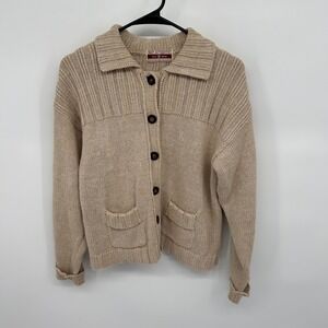 VTG Best Authentic True Mark Beige Cotton Blend Collared Cardigan Women Medium